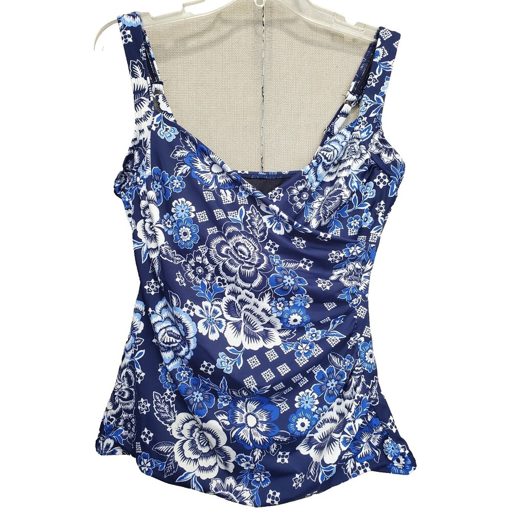 Miraclesuit x Talbots Light Control Sanibel UPF 50+ Blue Tankini Swim Top Sz 12
